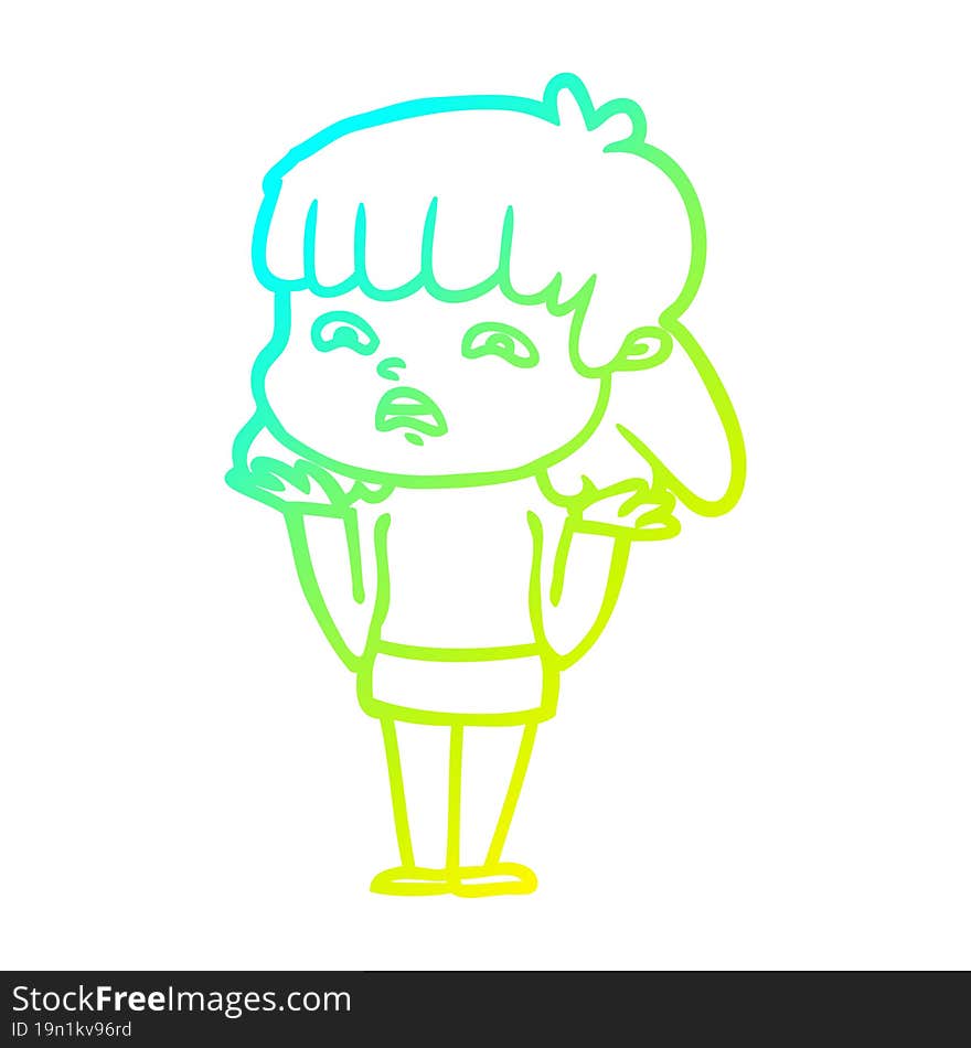 cold gradient line drawing cartoon worried woman