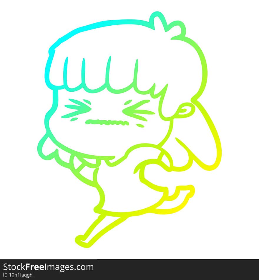 cold gradient line drawing cartoon angry girl