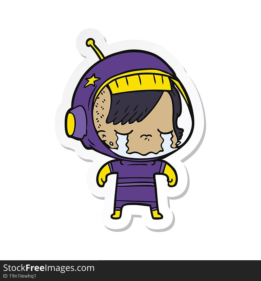 sticker of a cartoon crying astronaut girl