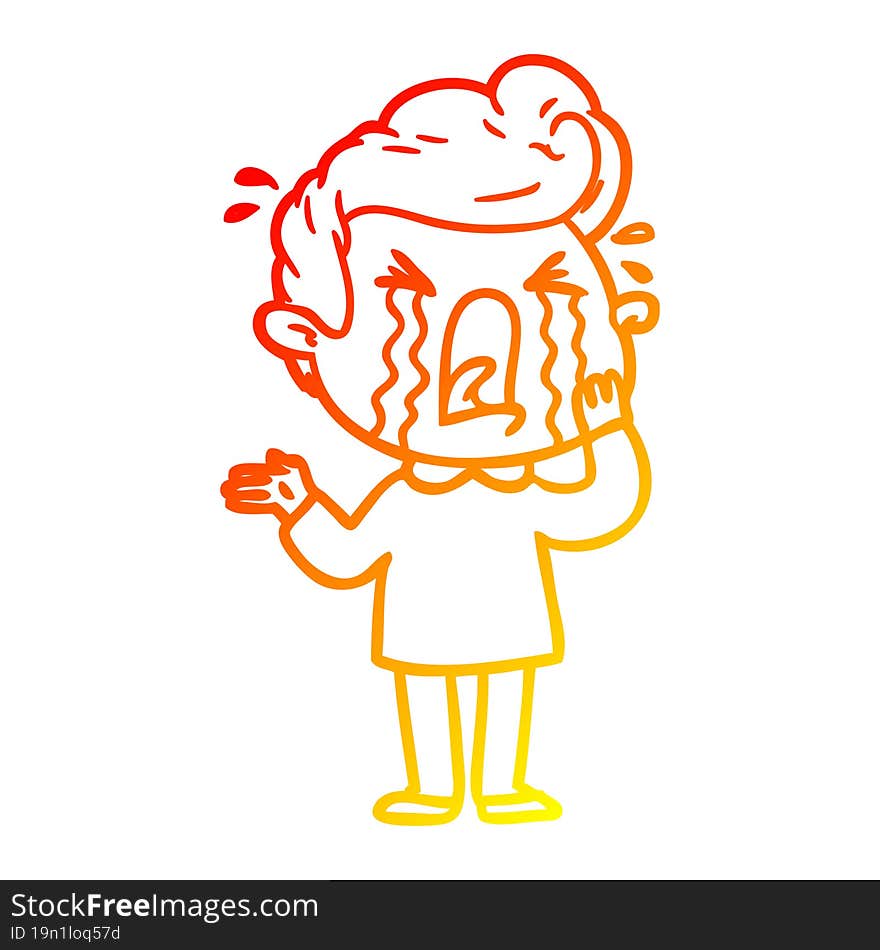 warm gradient line drawing of a cartoon crying man