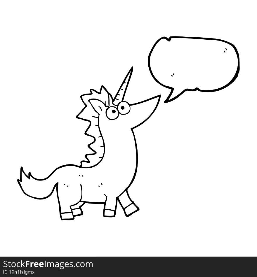 freehand drawn speech bubble cartoon unicorn