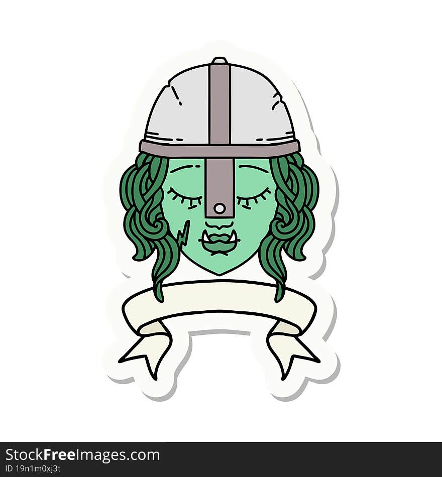 sticker of a orc fighter character face with banner. sticker of a orc fighter character face with banner