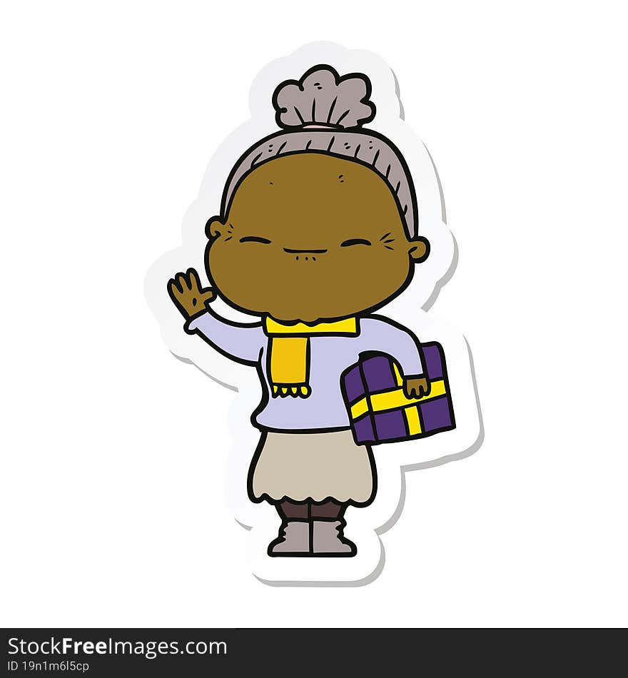 sticker of a cartoon peaceful old woman