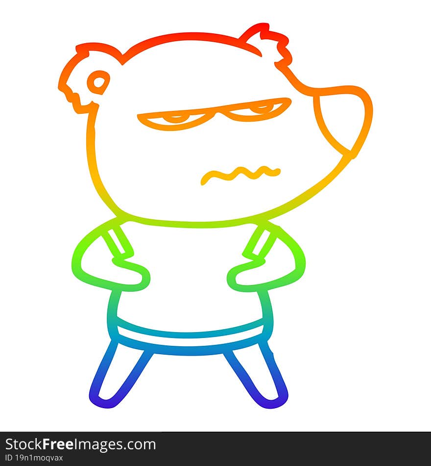 Rainbow Gradient Line Drawing Annoyed Bear Cartoon