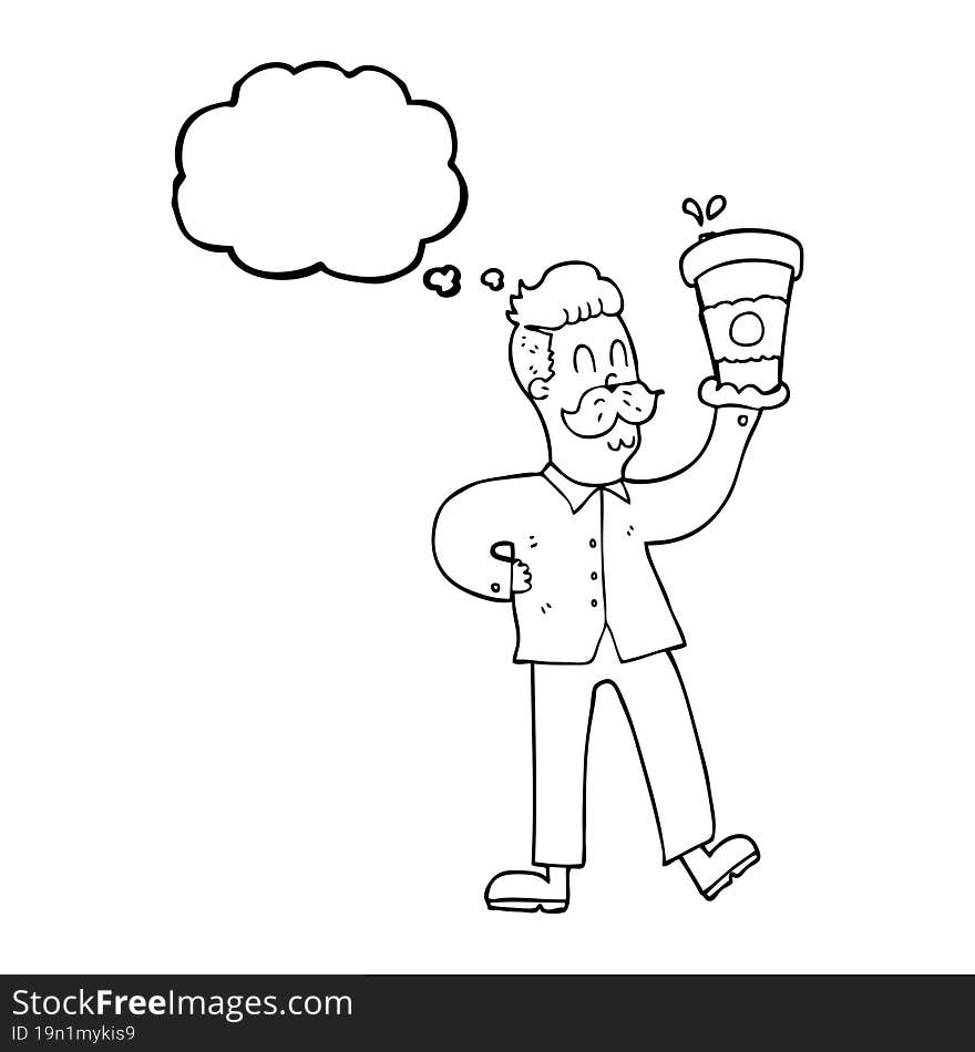 thought bubble cartoon man with coffee cups