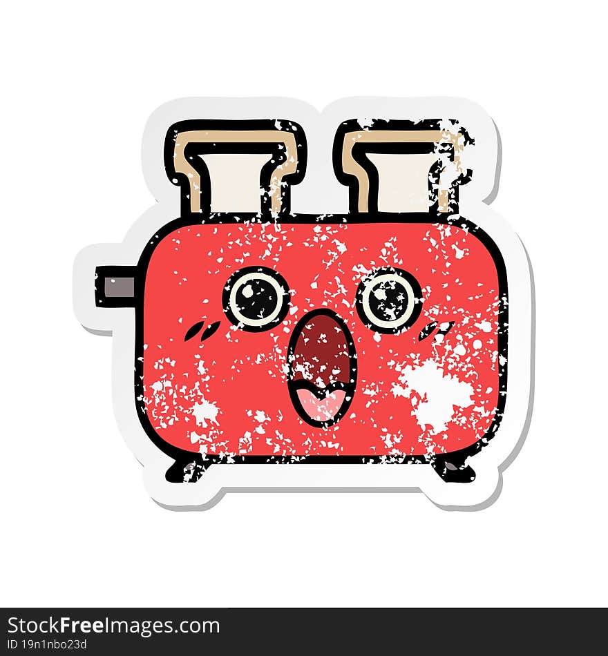 distressed sticker of a cute cartoon of a toaster