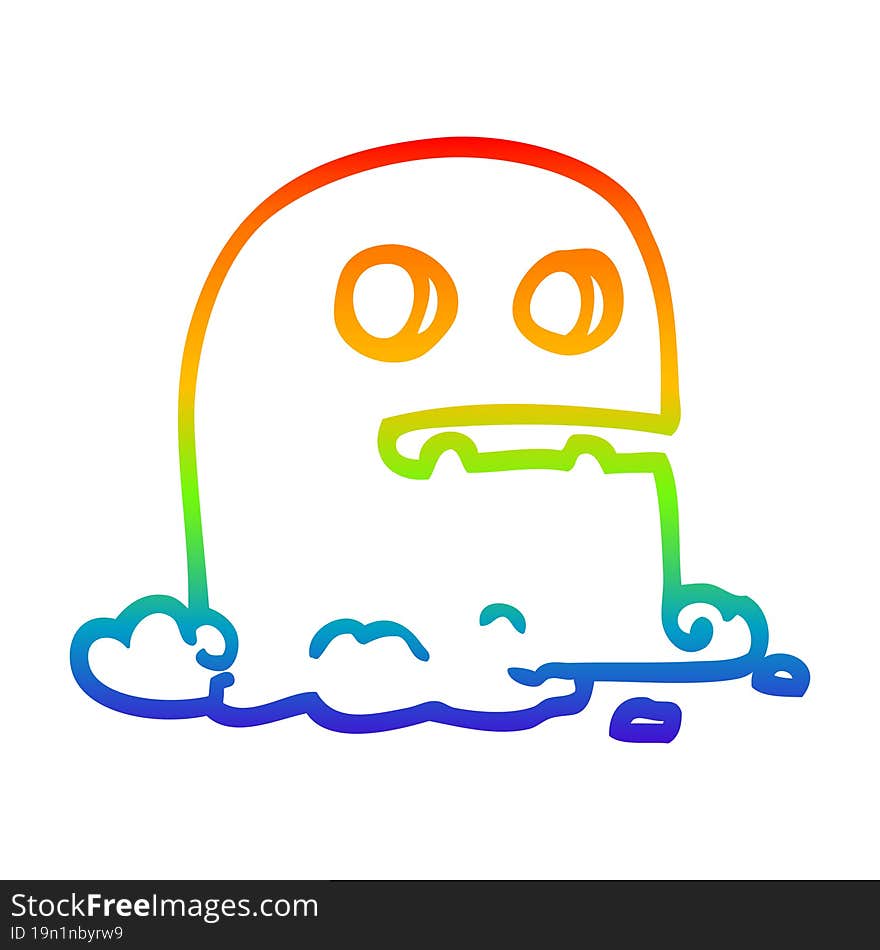 Rainbow Gradient Line Drawing Cartoon Spooky Ghost