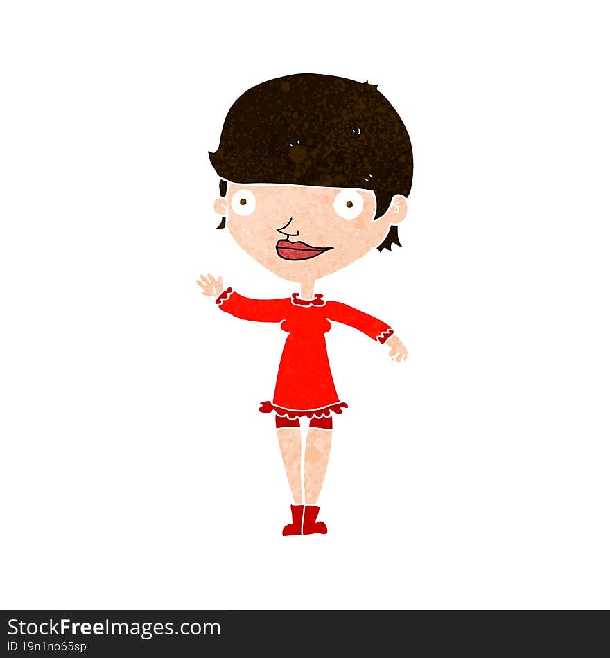 cartoon waving woman