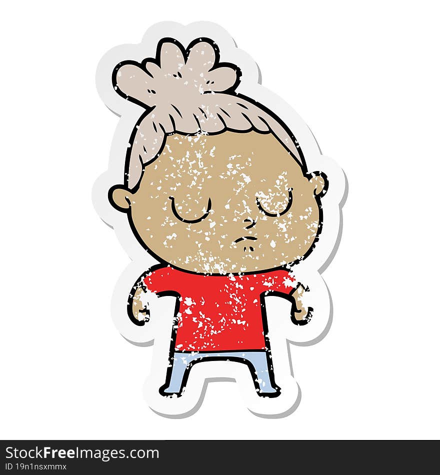 distressed sticker of a cartoon calm woman