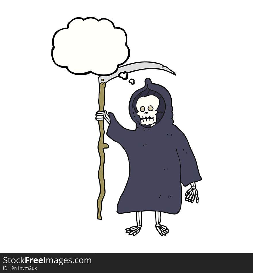 freehand drawn thought bubble cartoon spooky death figure