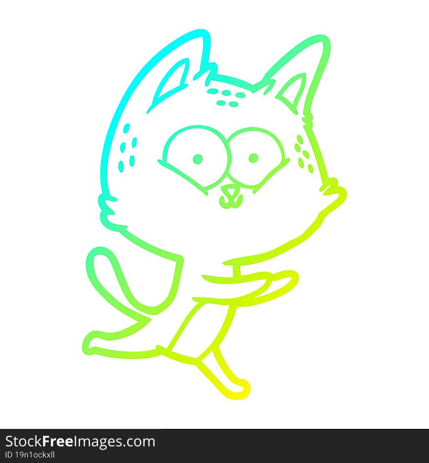 cold gradient line drawing cartoon cat running