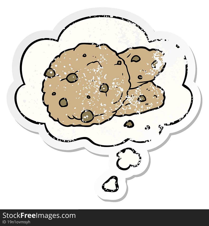 cartoon cookies and thought bubble as a distressed worn sticker