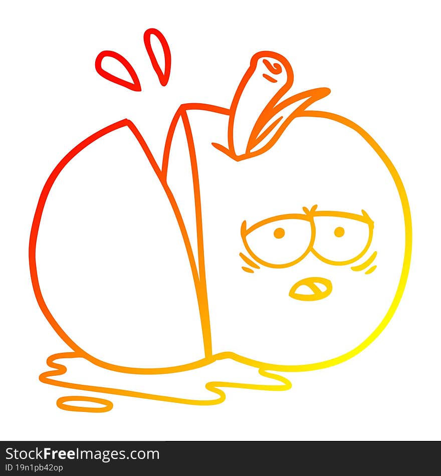 warm gradient line drawing cartoon sliced apple