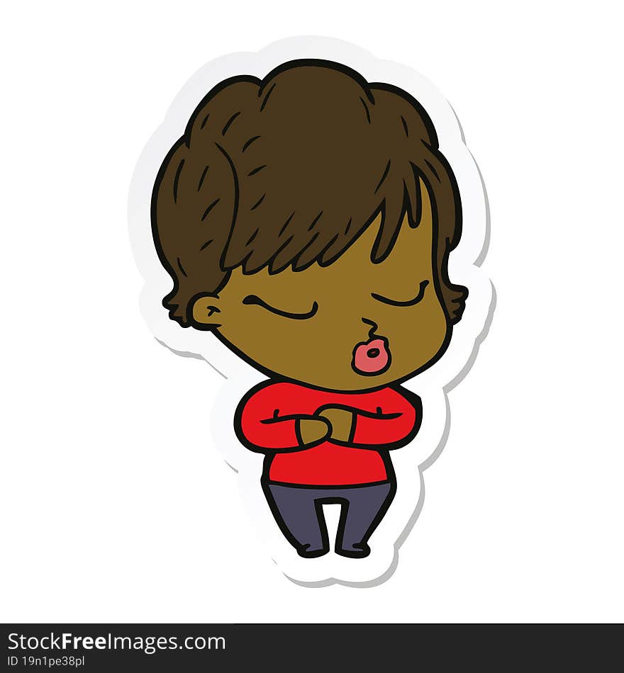 sticker of a cartoon woman with eyes shut