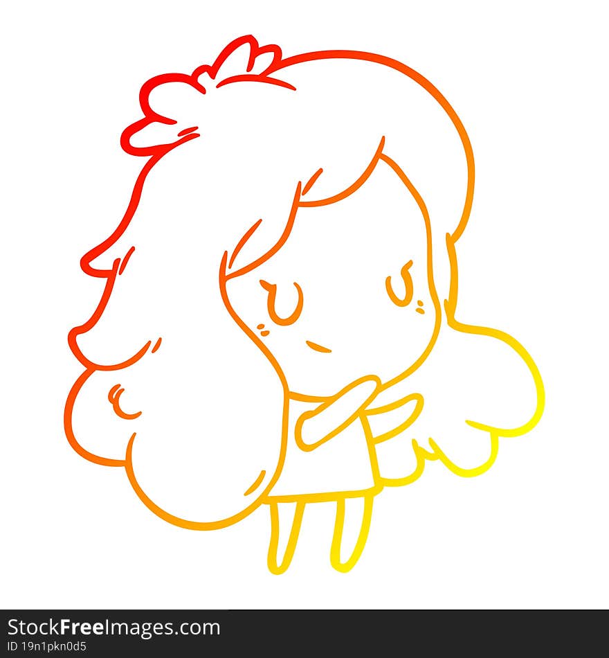 warm gradient line drawing of a cute girl