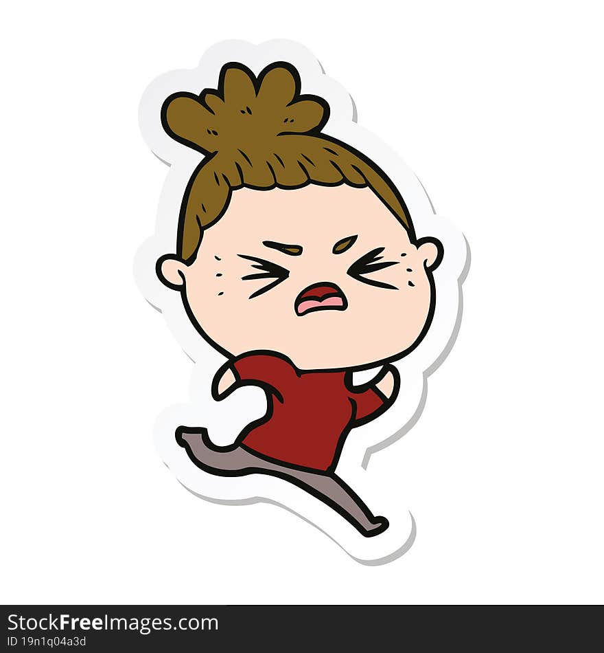 sticker of a cartoon angry woman