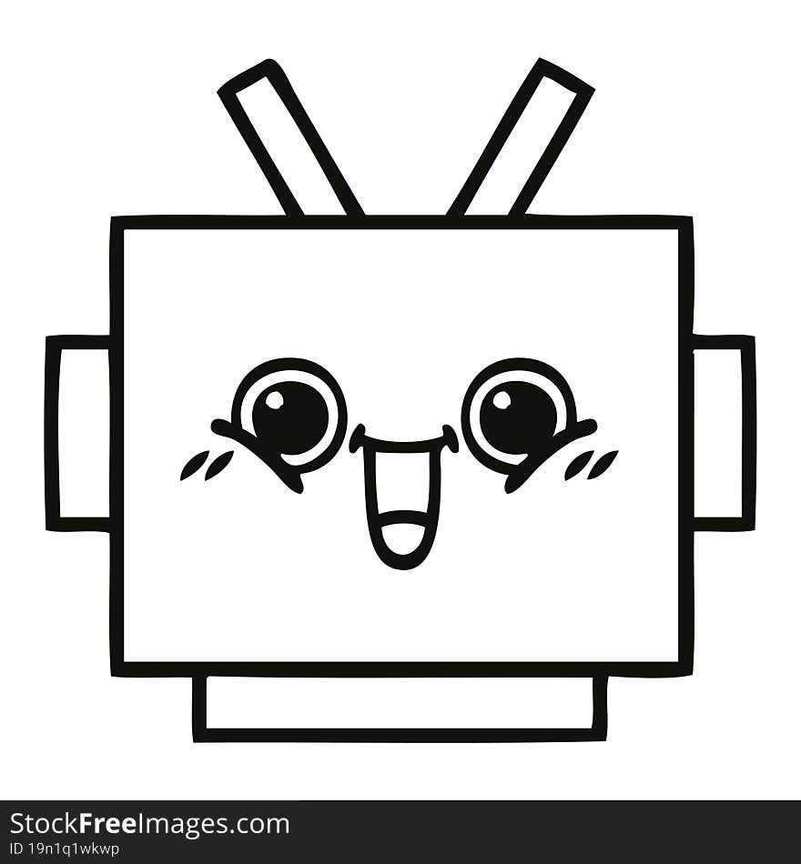 Line Drawing Cartoon Robot Head