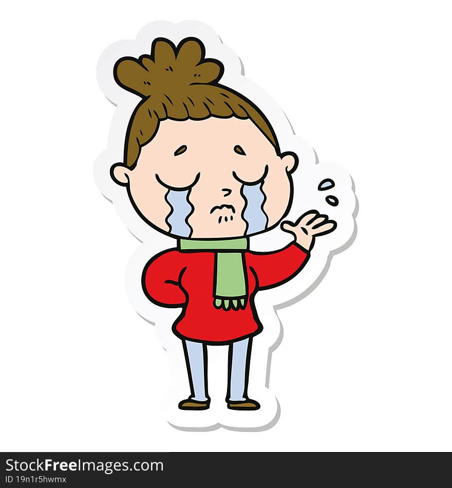 sticker of a cartoon crying woman