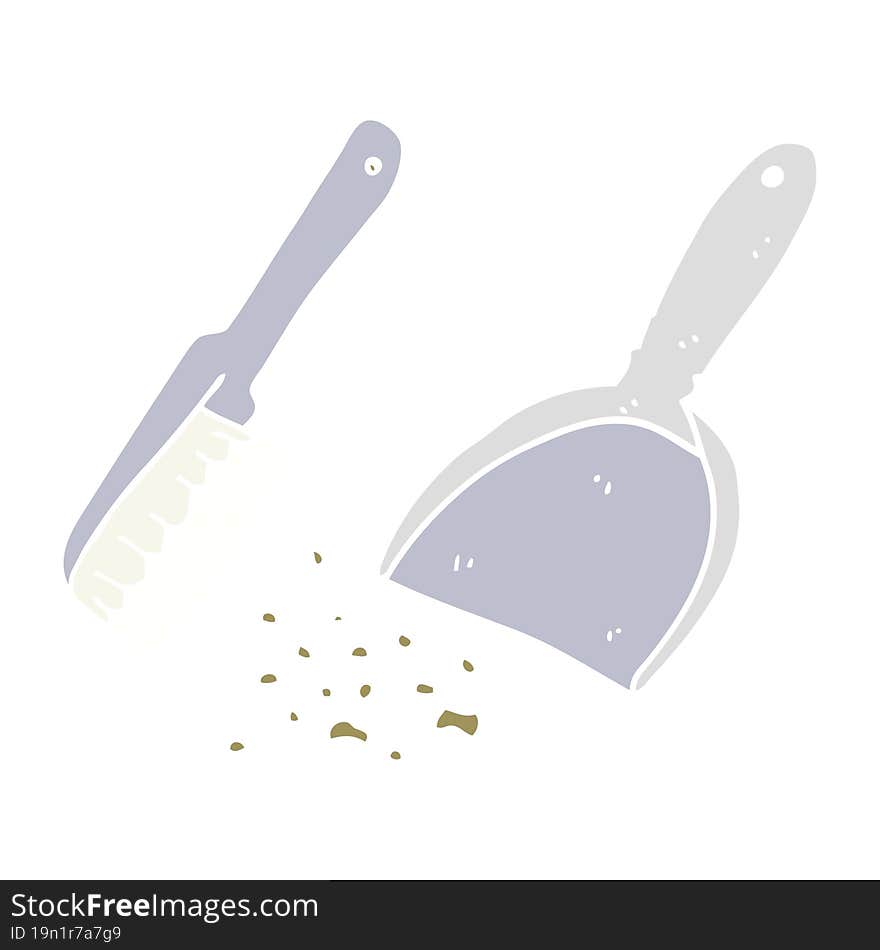 flat color illustration of a cartoon dustpan and brush