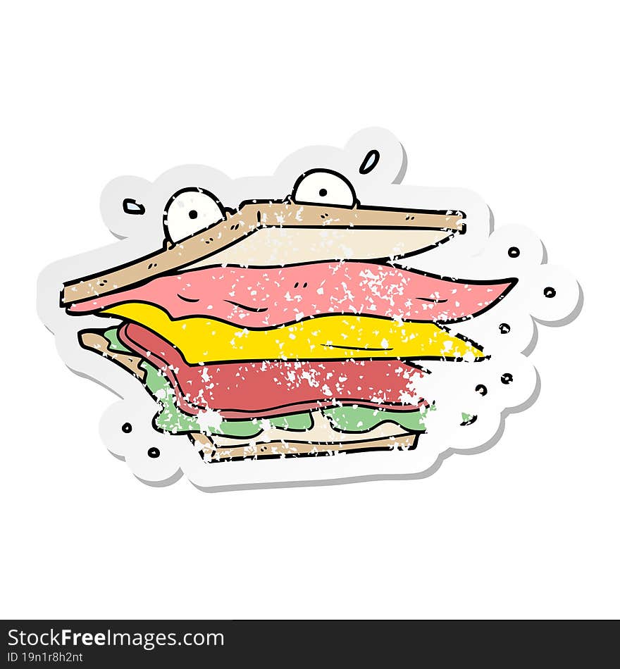 distressed sticker of a sandwich cartoon character