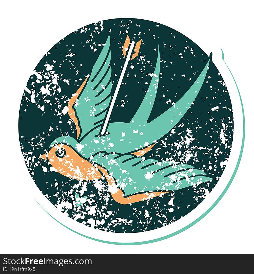 distressed sticker tattoo style icon of a swallow