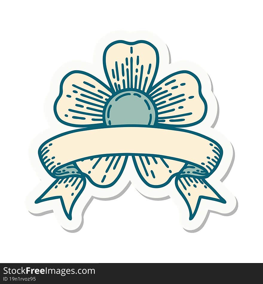 tattoo style sticker with banner of a flower