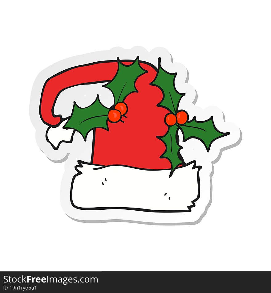 Sticker Of A Cartoon Christmas Holly Hat