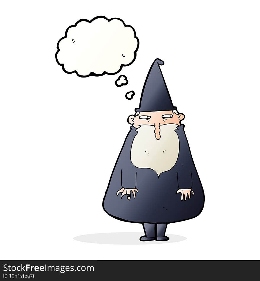 cartoon wizard with thought bubble