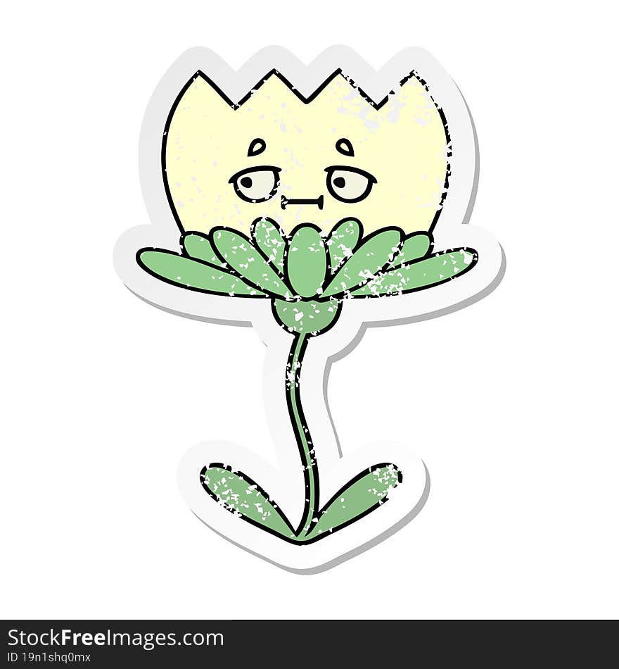 distressed sticker of a cute cartoon flower