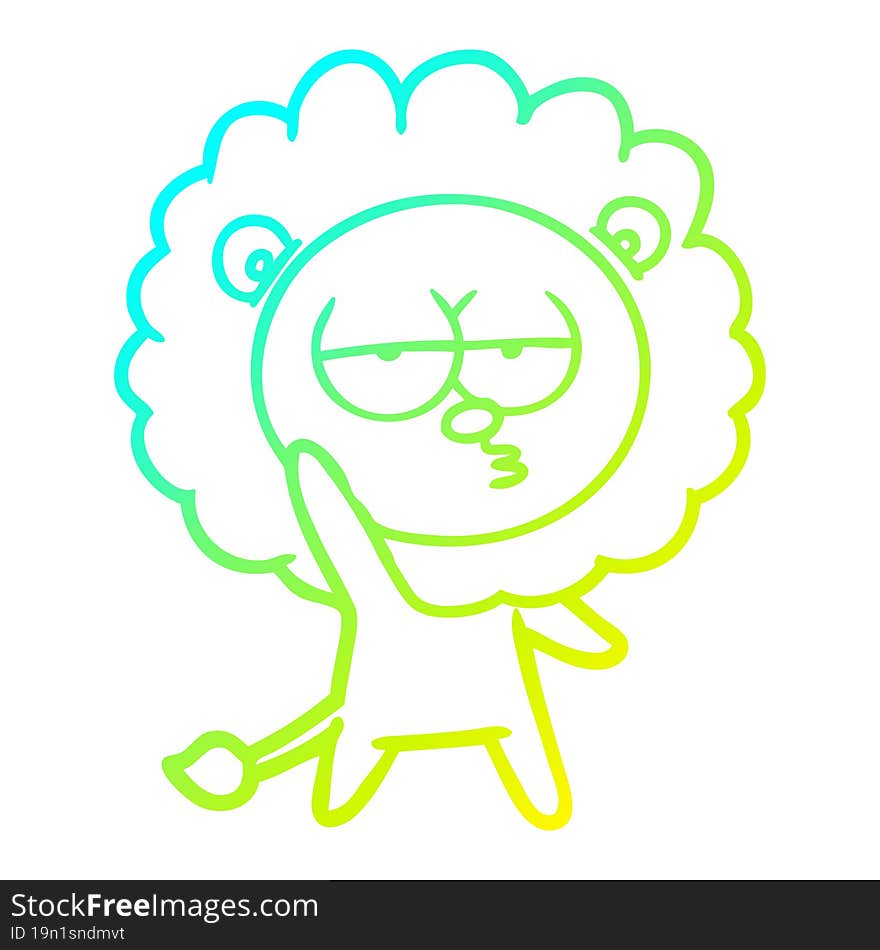 Cold Gradient Line Drawing Cartoon Bored Lion Waving