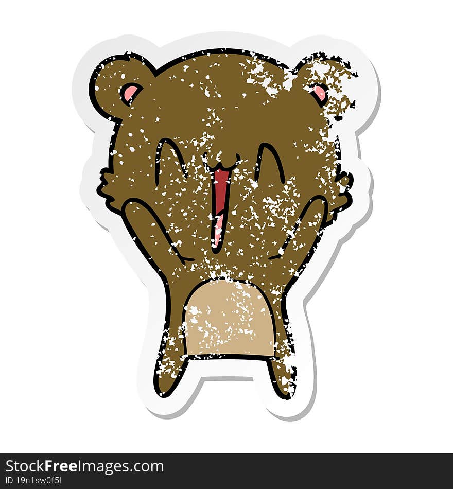 distressed sticker of a happy bear cartoon