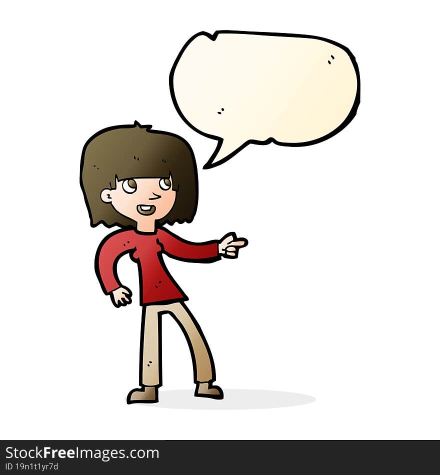 Cartoon Girl Pointing With Speech Bubble