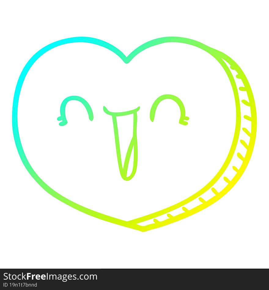 cold gradient line drawing of a cartoon love heart