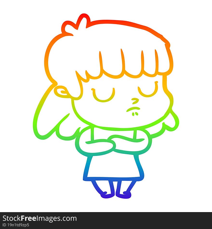 rainbow gradient line drawing cartoon indifferent woman