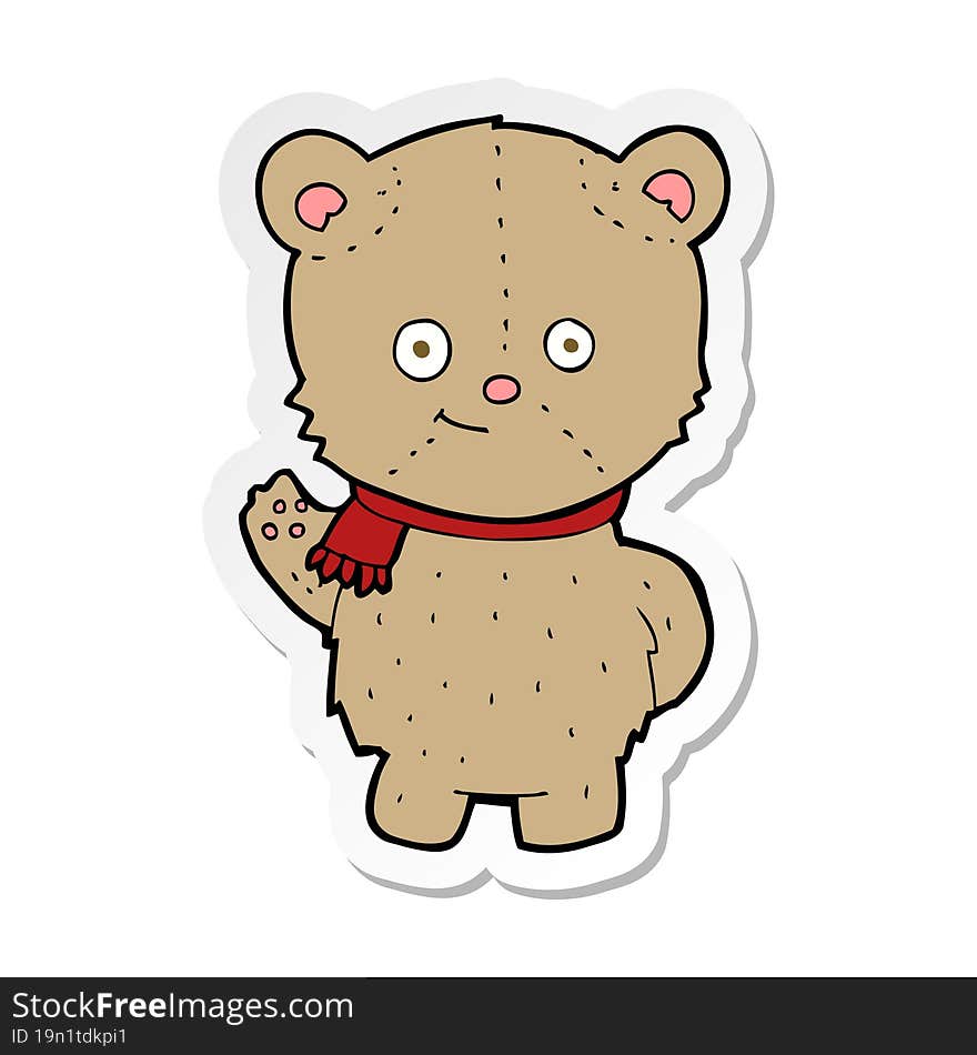 Sticker Of A Cartoon Bear Waving