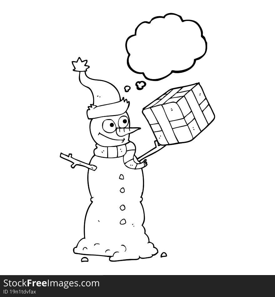 freehand drawn thought bubble cartoon snowman