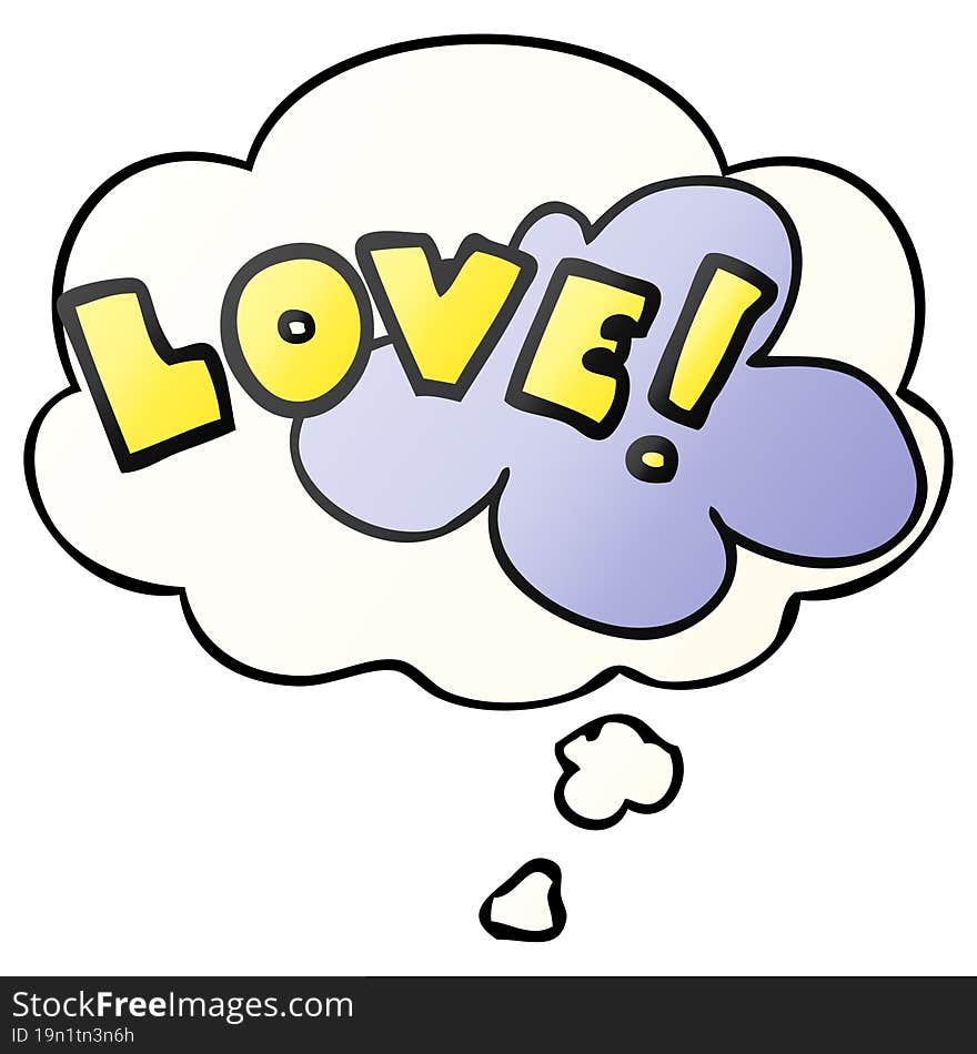 Cartoon Word Love And Thought Bubble In Smooth Gradient Style