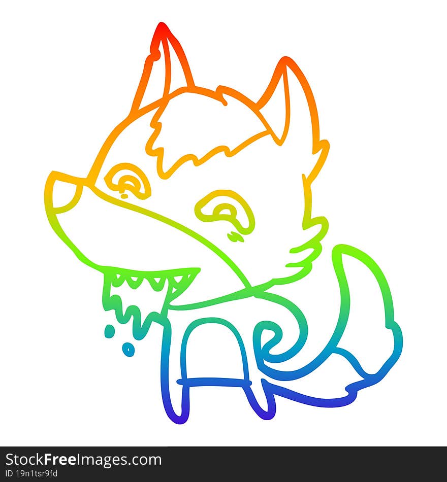 rainbow gradient line drawing of a cartoon hungry wolf