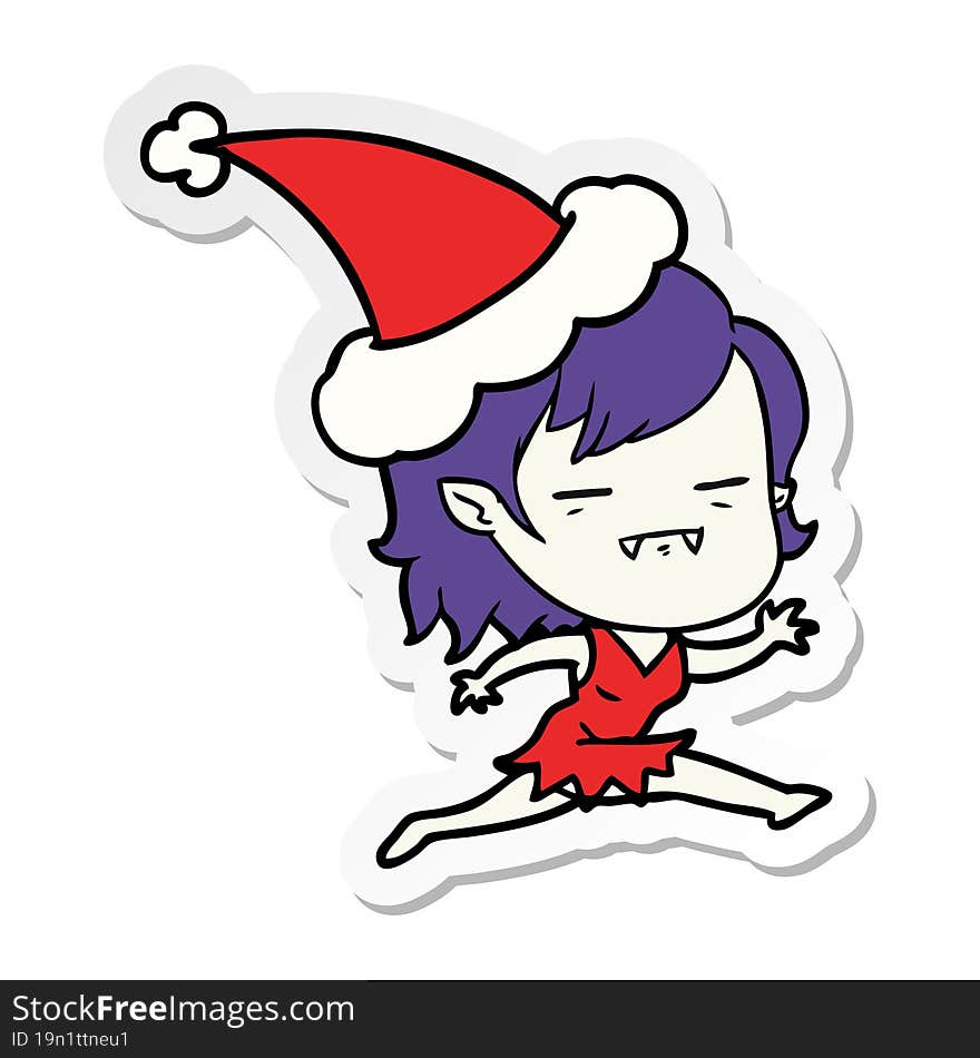 Sticker Cartoon Of A Undead Vampire Girl Wearing Santa Hat