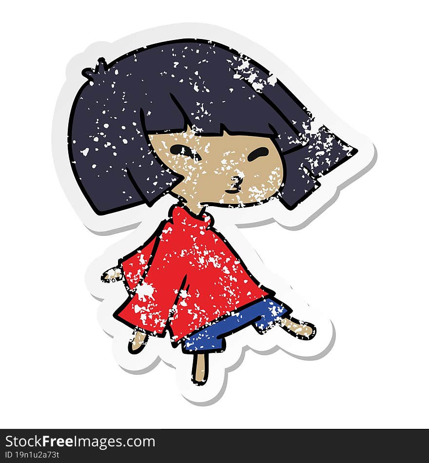 Distressed Sticker Cartoon Of A Cute Kawaii Girl