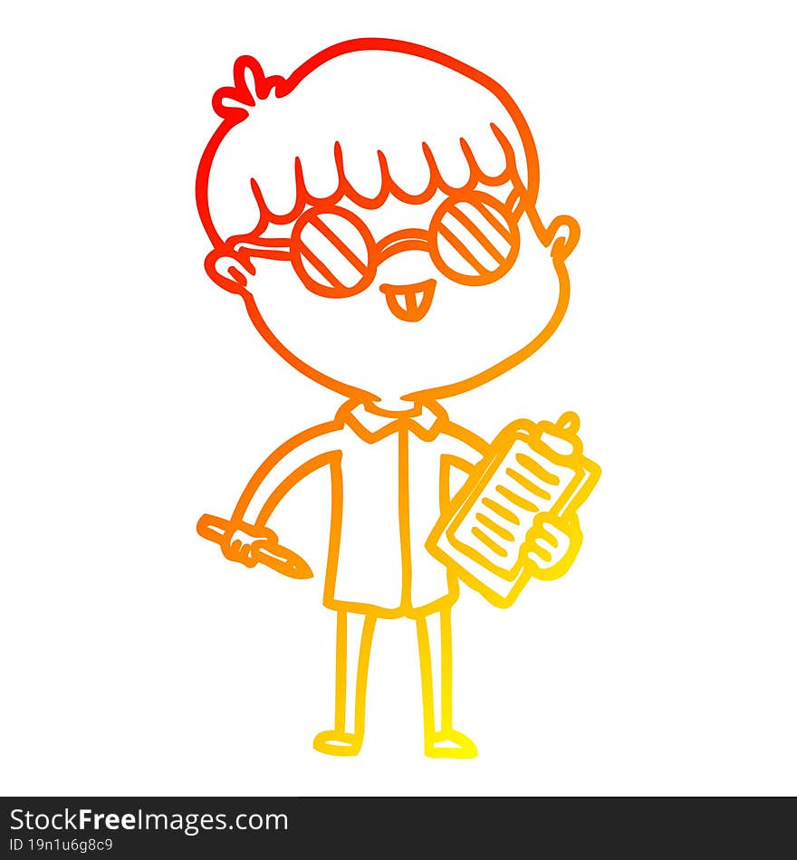 warm gradient line drawing cartoon boy wearing spectacles