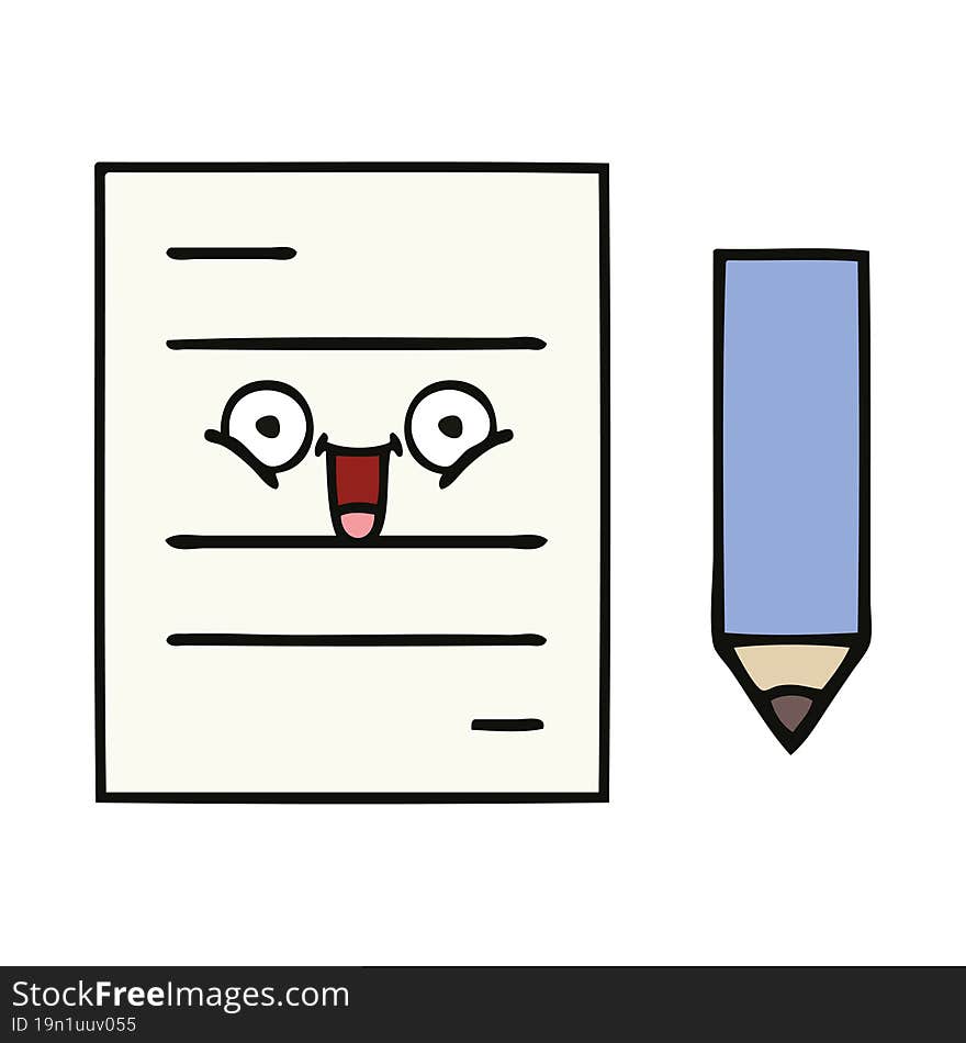 cute cartoon of a test paper. cute cartoon of a test paper