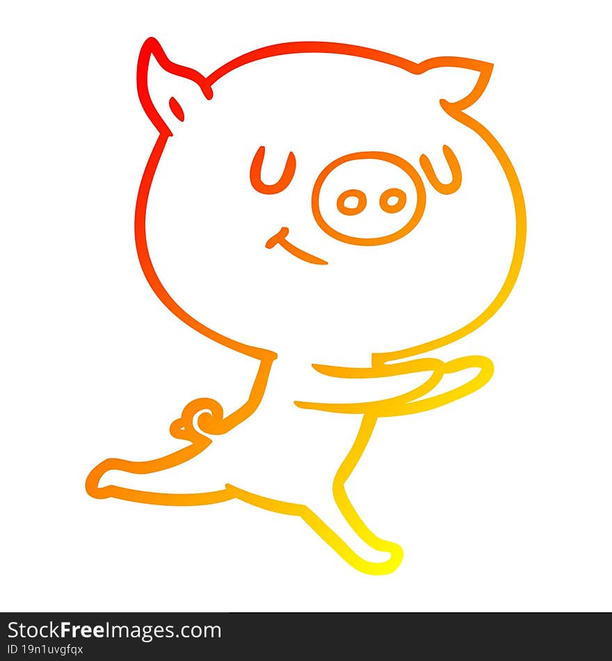 warm gradient line drawing of a happy cartoon pig