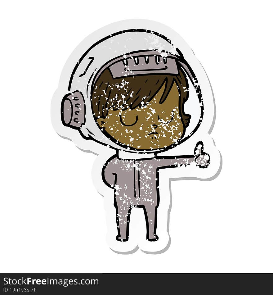 distressed sticker of a cartoon astronaut woman