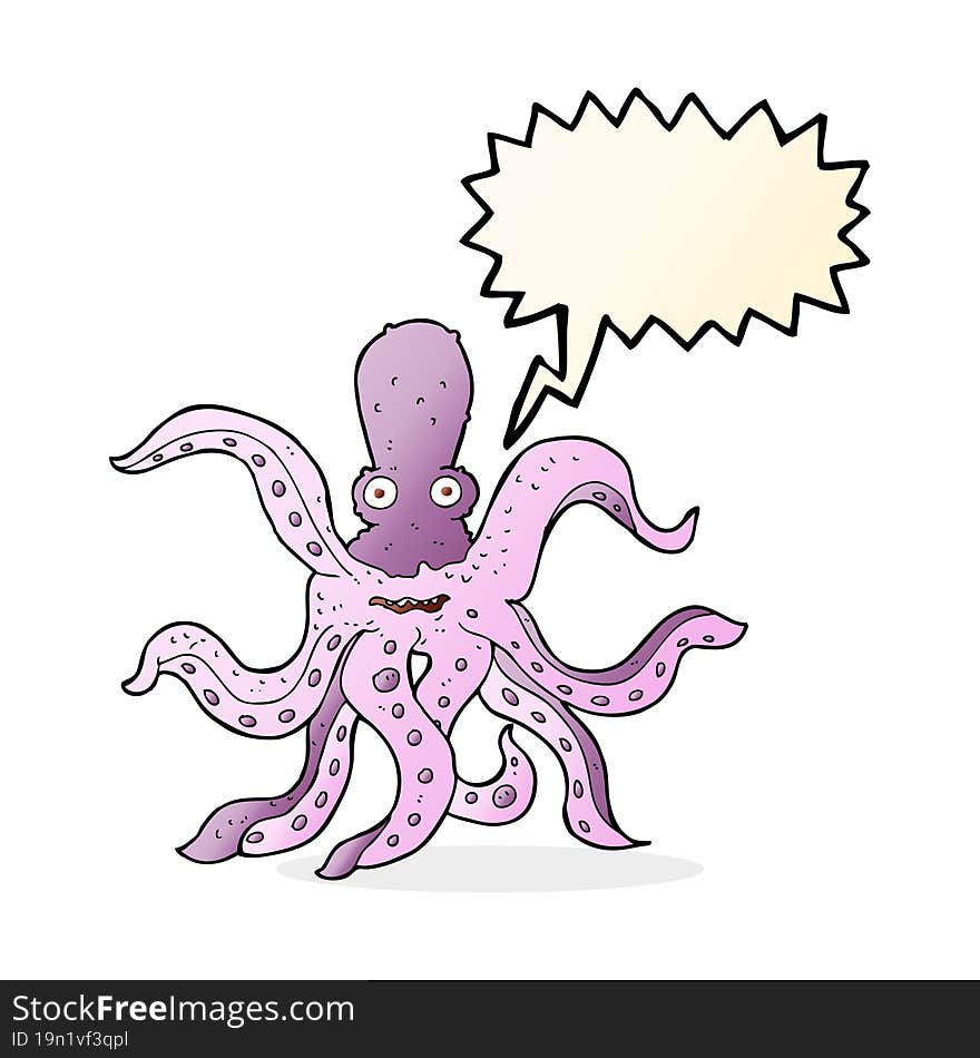 Cartoon Giant Octopus With Speech Bubble