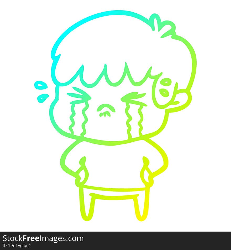 cold gradient line drawing cartoon boy crying