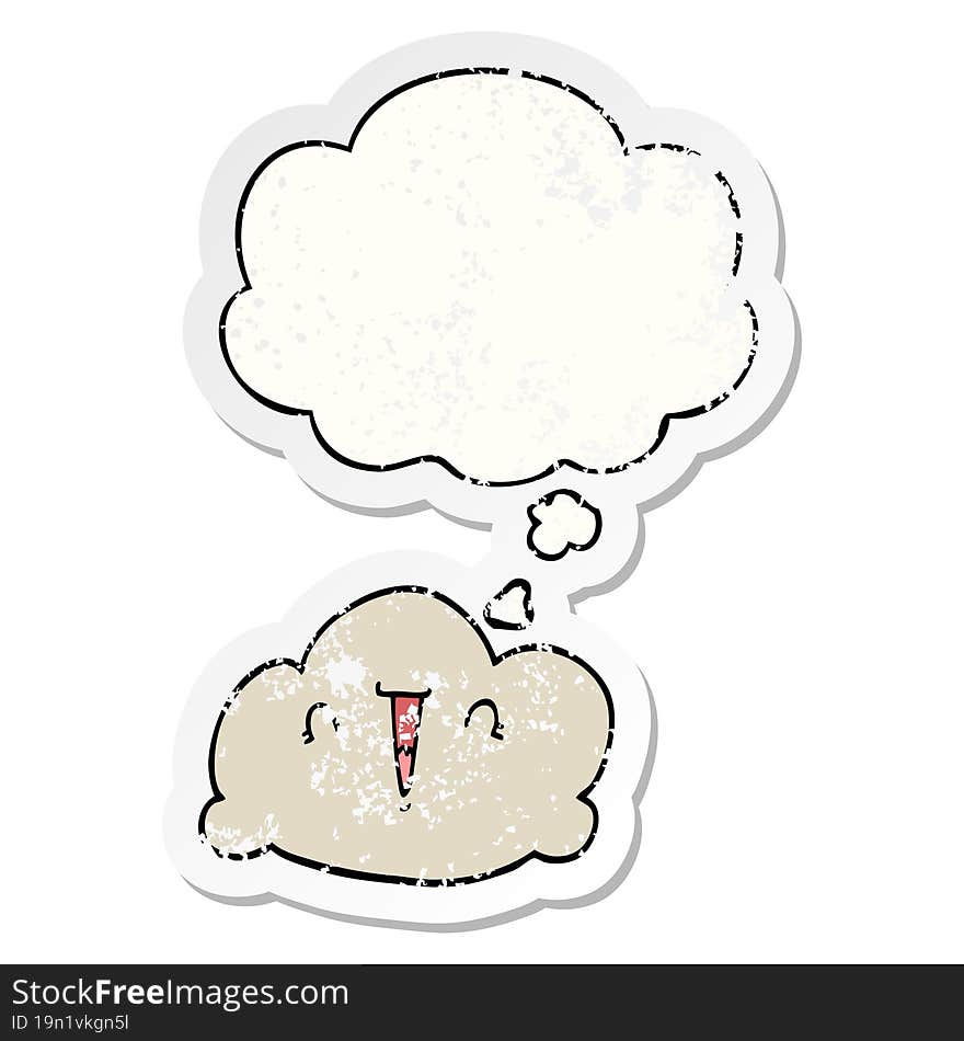 cartoon cloud and thought bubble as a distressed worn sticker