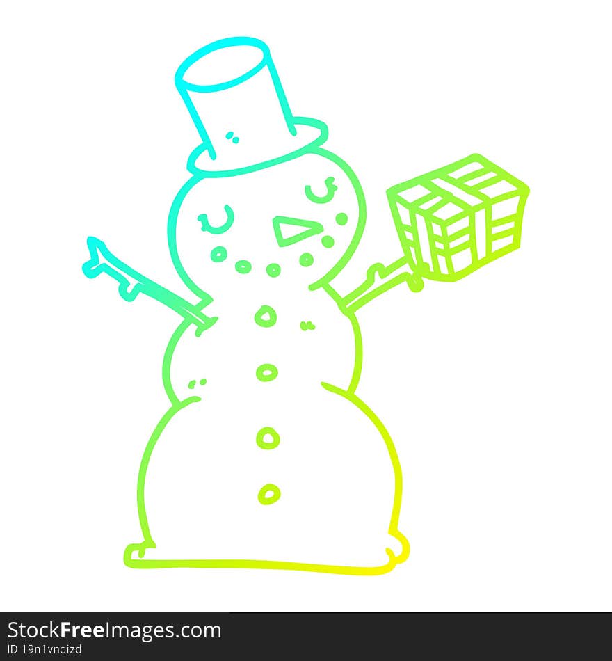 cold gradient line drawing cartoon snowman