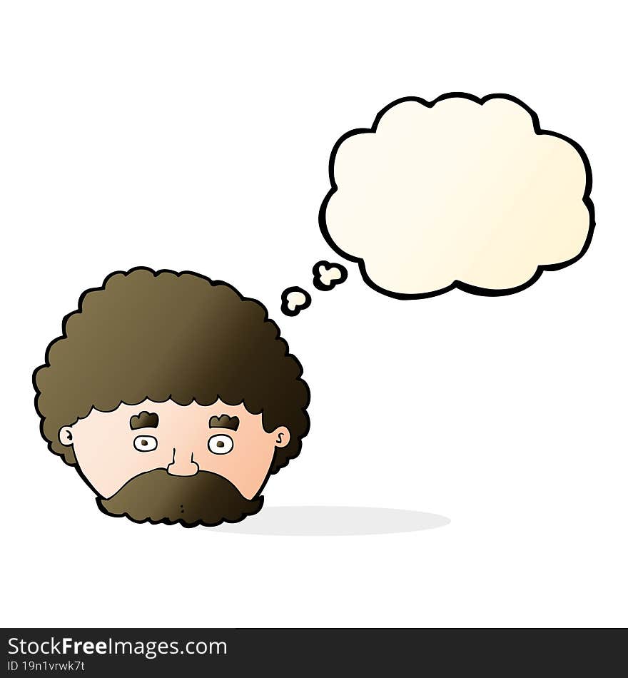 cartoon man with mustache with thought bubble