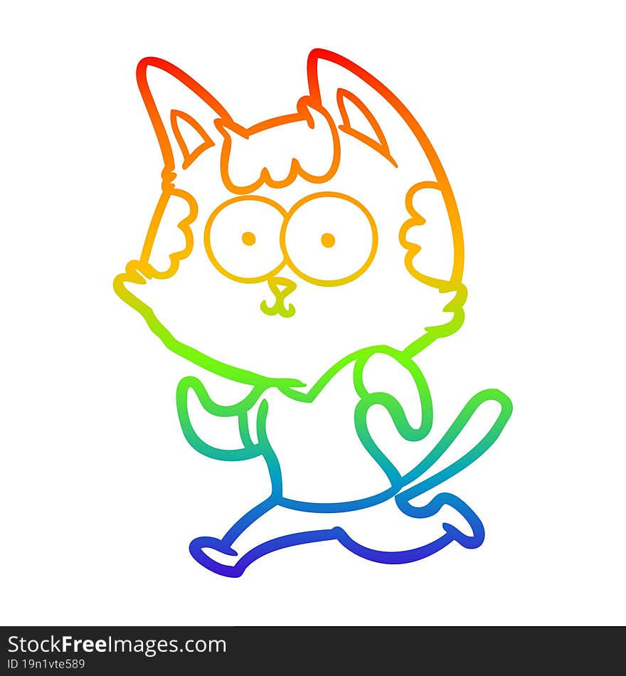 rainbow gradient line drawing happy cartoon cat jogging